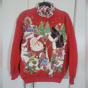 Nut Cracker Vintage Santa Paint  Christmas Sweater Turtleneck Sweatshirt Medium